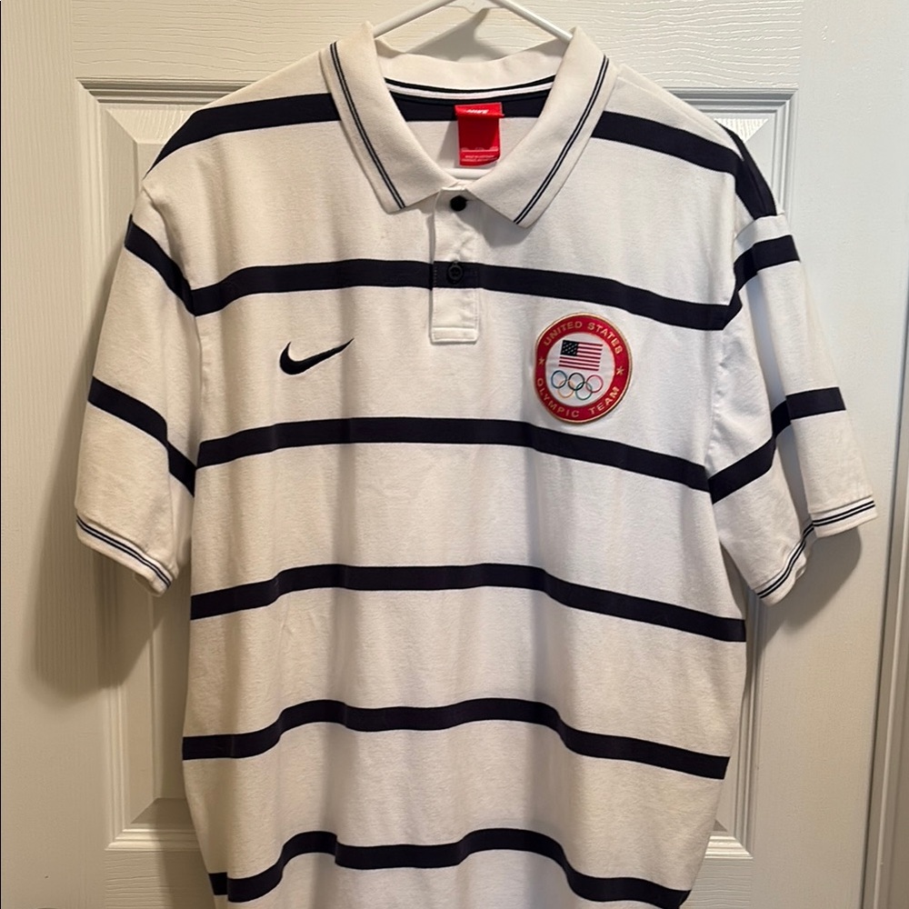 United States Olympic Team, Nike Men's White and Black Striped Polo, size XXL
